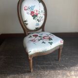 Nursing chair medallion Louis XVI 19th Sanderson chintz with flowers