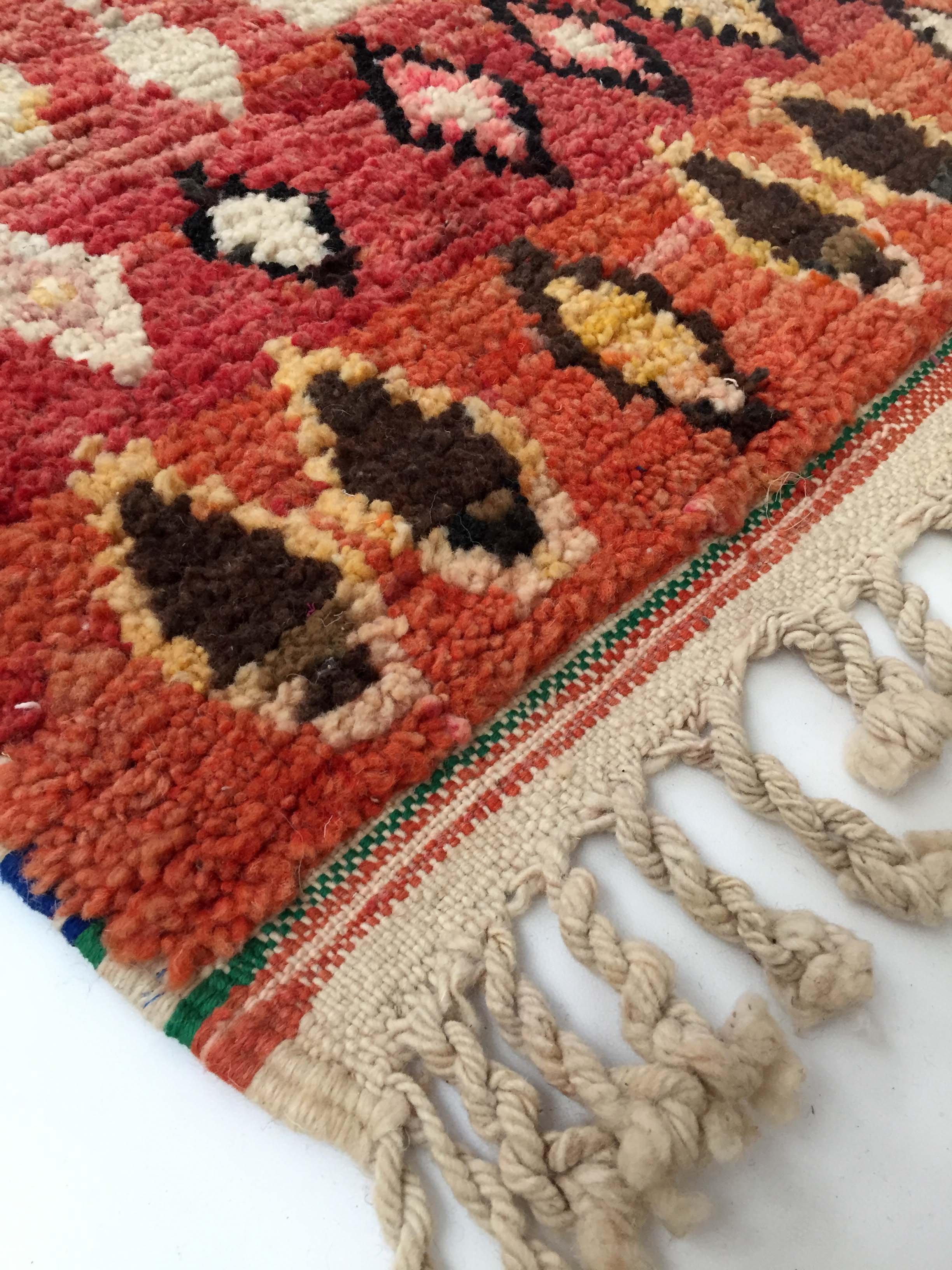 Moroccan Berber carpet Boujaad red with colorful patterns 252x158cm