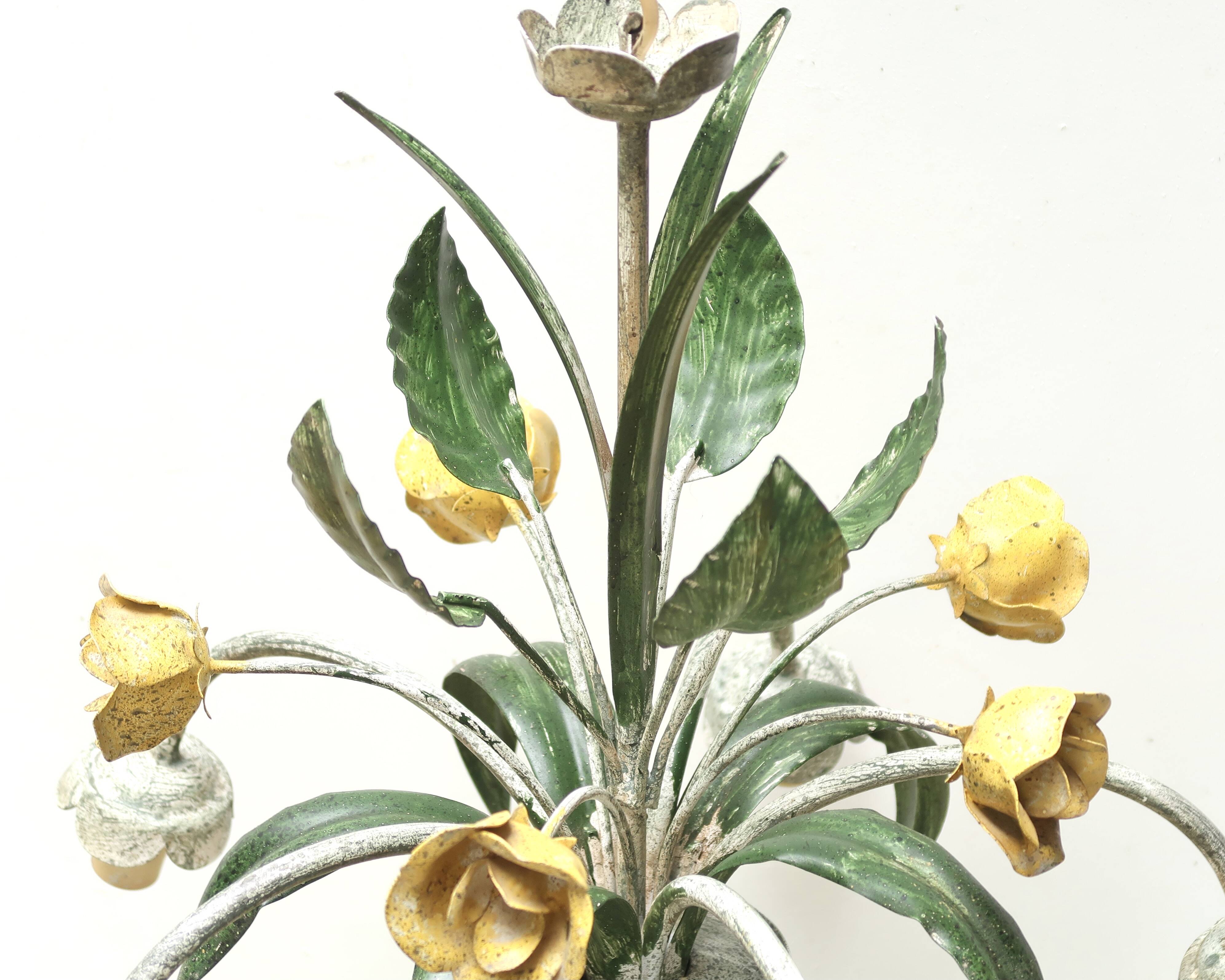 Floral chandelier with yellow flowers and green leaves, 90s