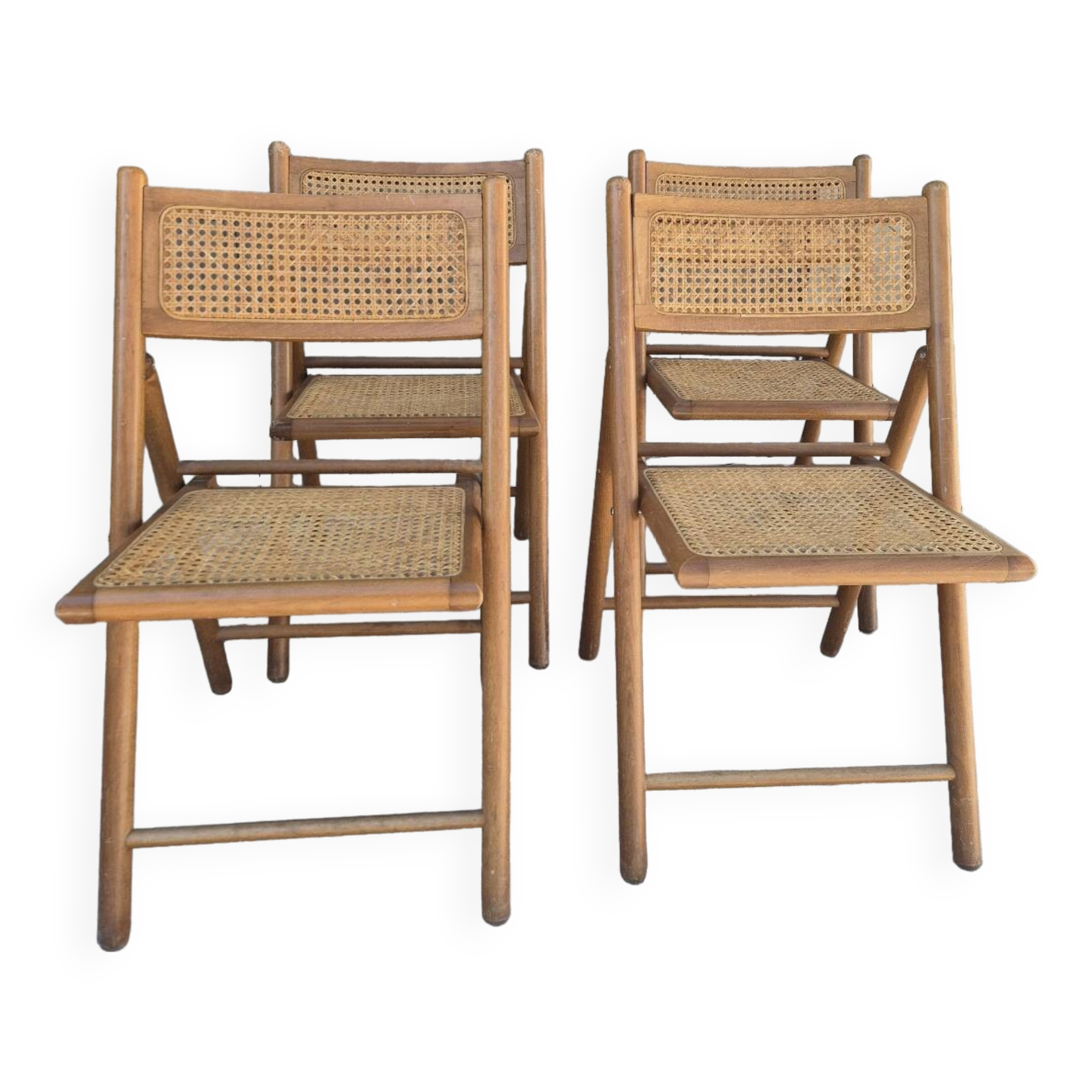 Set of 4 vintage Italian folding chairs in cane 1970s