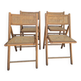 Serie de 4 chaises pliantes vintage italienne en cannage 1970s