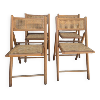 Serie de 4 chaises pliantes vintage italienne en cannage 1970s
