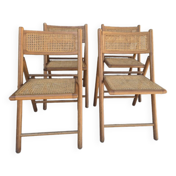 Set of 4 vintage Italian folding chairs in cane 1970s