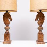 Large Horse Head Chess Knights Lamp in Carved Alabaster, taly, 1960s, Set of 2