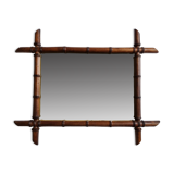 Turned wooden mirror in imitation of bamboo, mid-century, 50 cm x 60 cm