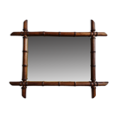 Turned wooden mirror in imitation of bamboo, mid-century, 50 cm x 60 cm