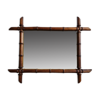 Miroir en bois tourné à l'imitation du bambou, mid-century, 50 cm x 60 cm