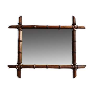 Miroir en bois tourné à l'imitation du bambou, mid-century, 50 cm x 60 cm