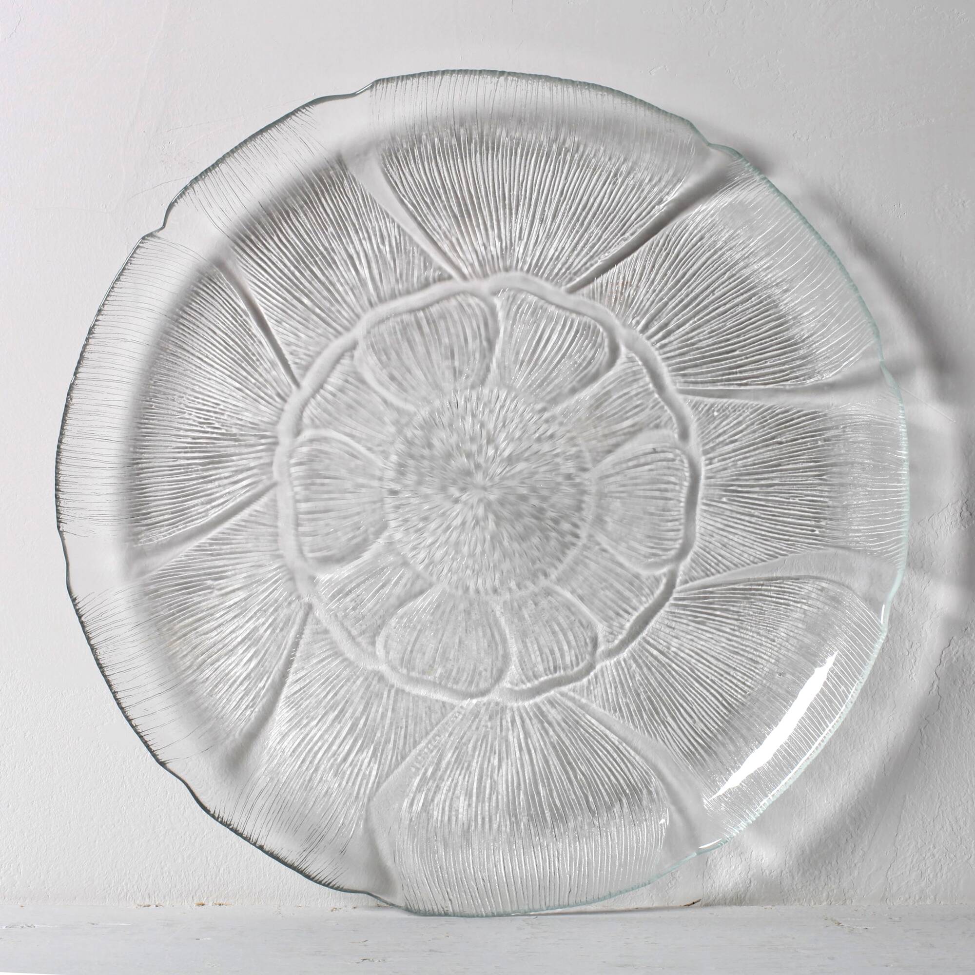 Large Platter Fleur, Vintage Decorative Clear Plate / Arcoroc / France