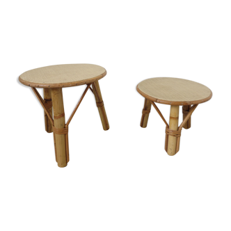 2 tables tripodes en rotin années 60/70