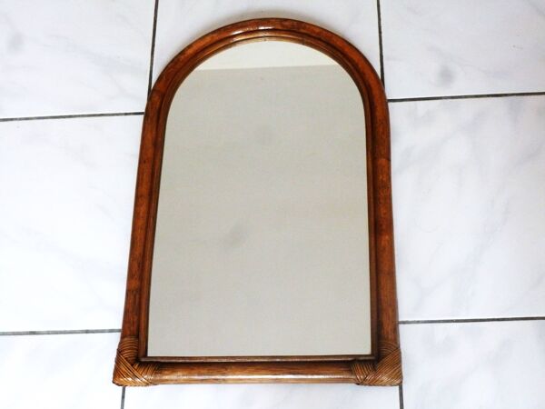 Miroir bambou ovale 55.5X34 cm - ancien miroir mural bambou.