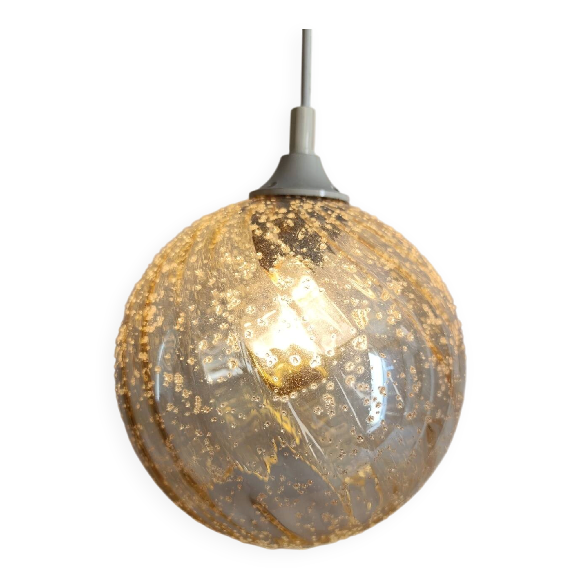 Amber bubble glass vintage pendant globe – 1960s/70s design