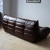 Set of 3 brown leather Togo sofas designed by Michel Ducaroy 1973