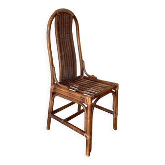 Italian 1970s original high-back bamboo chair with leather straps