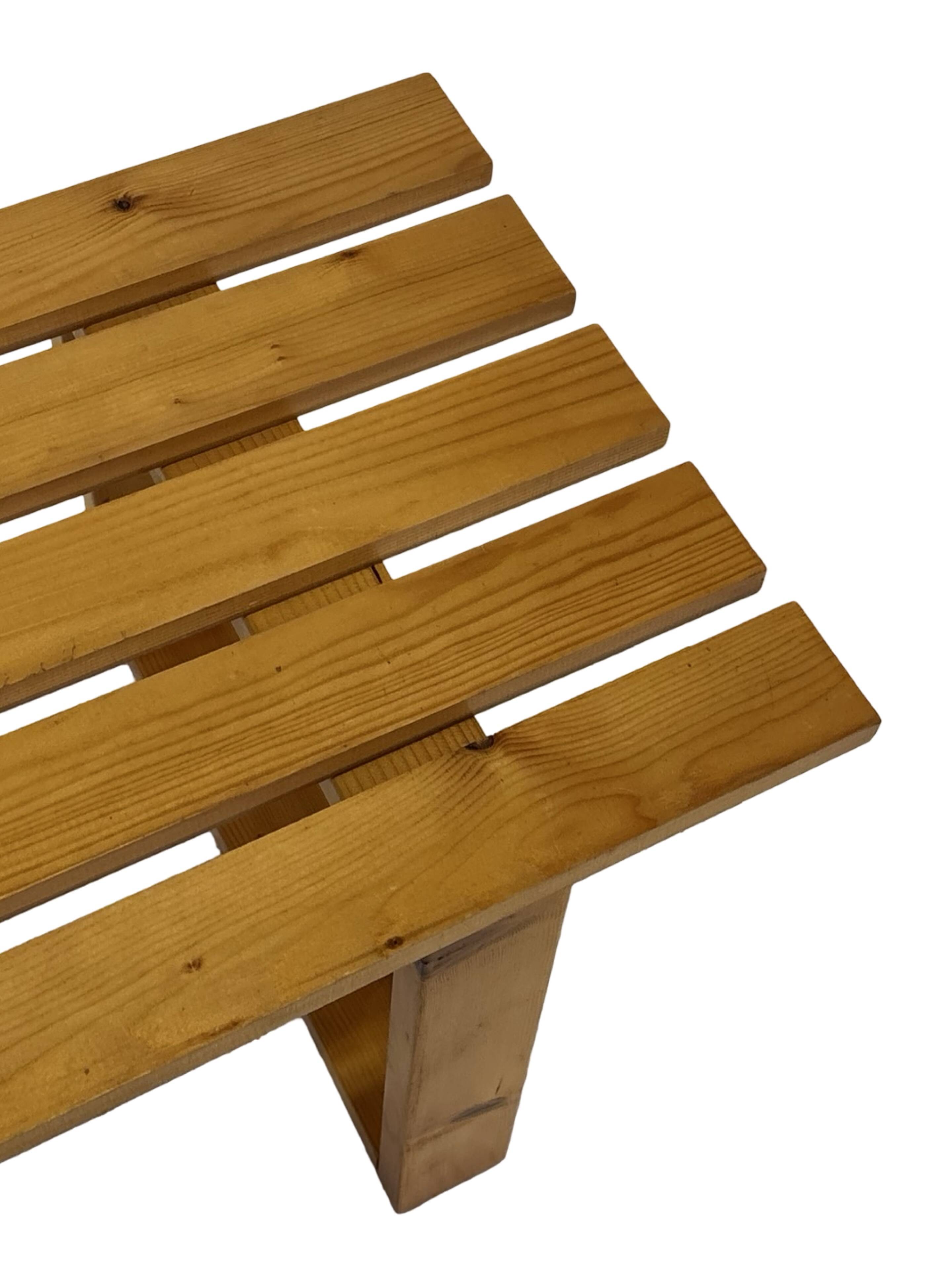 Vintage Scandinavian modern pinewood slatted bench from the 1960's