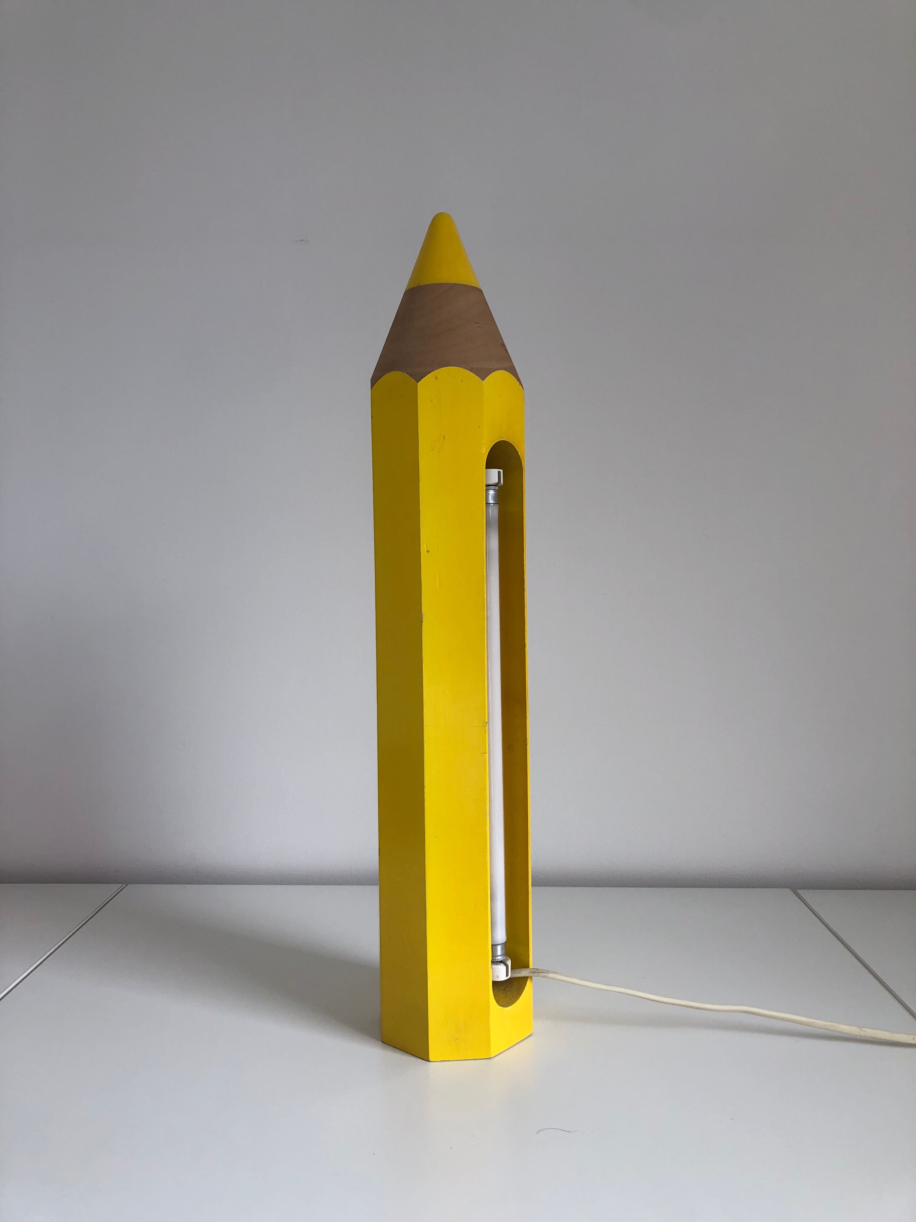 Lamp in the shape of a yellow pencil edited by Vilac, France, 1980