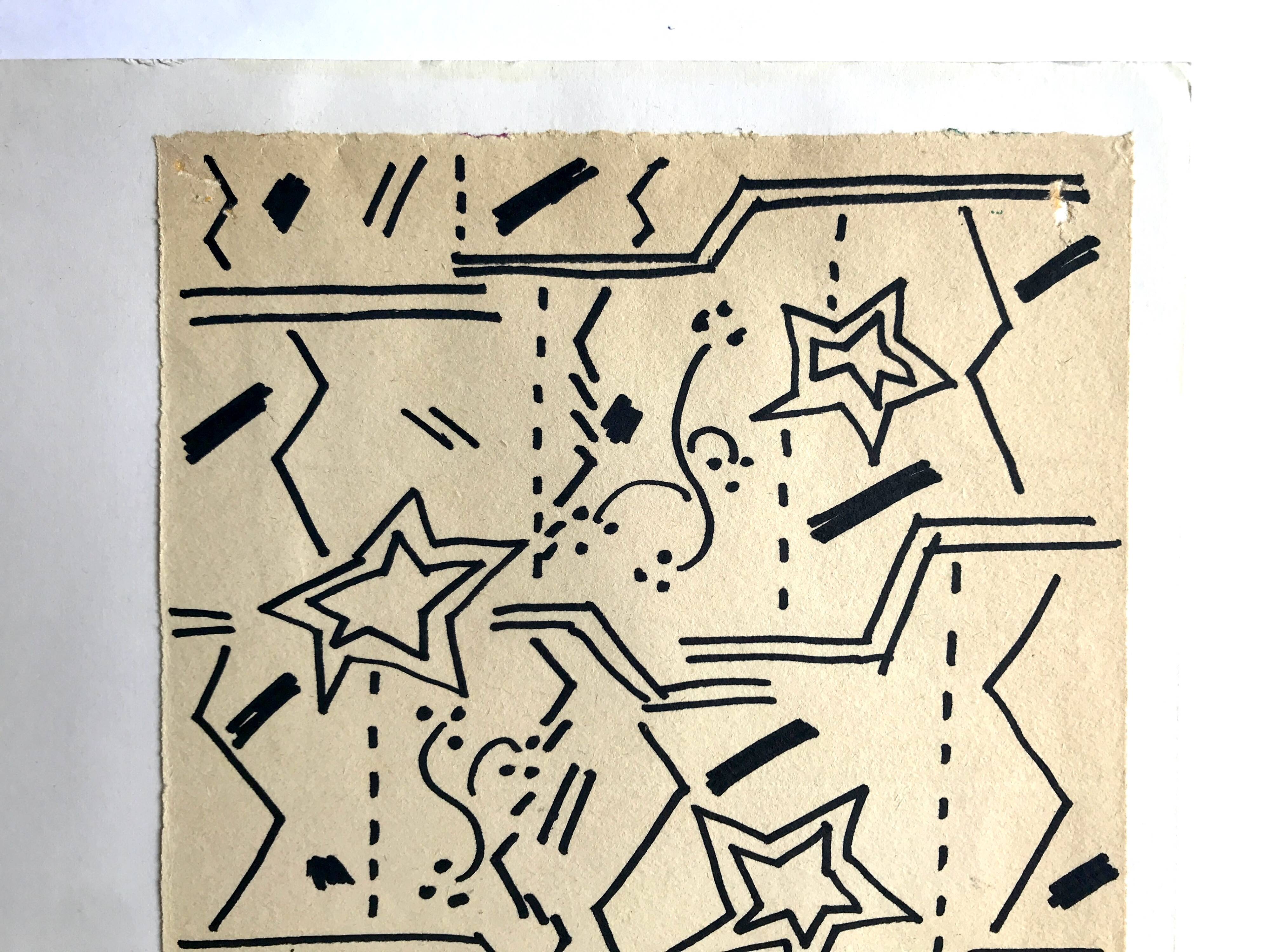 Elie dayan, untitled (abstract composition 1). felt pen on paper
