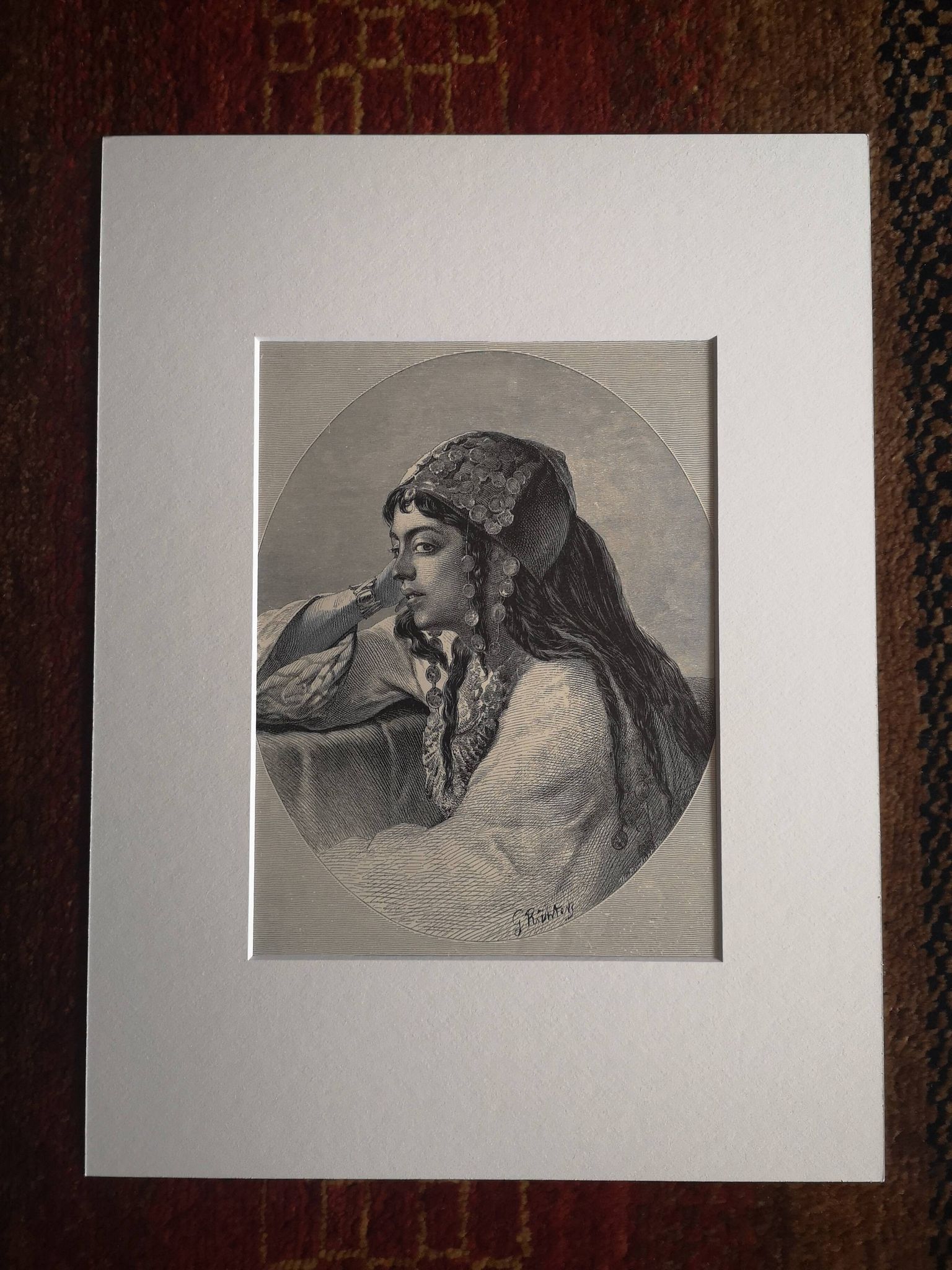 Old orientalist engraving - Gustav Richter - Late 19th century