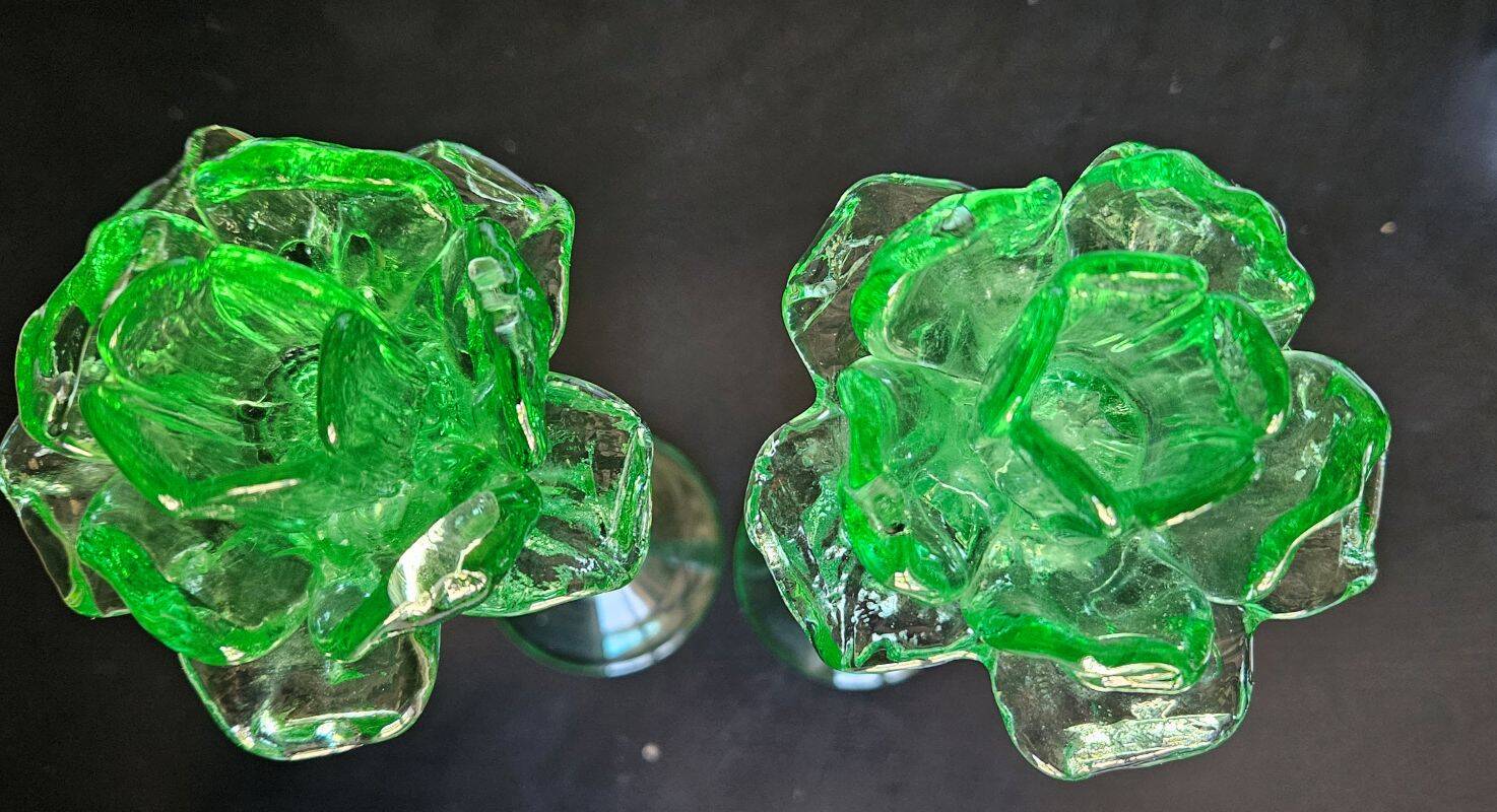 Broste Copenhagen - Pair of Large Green Blown Glass Candlesticks
