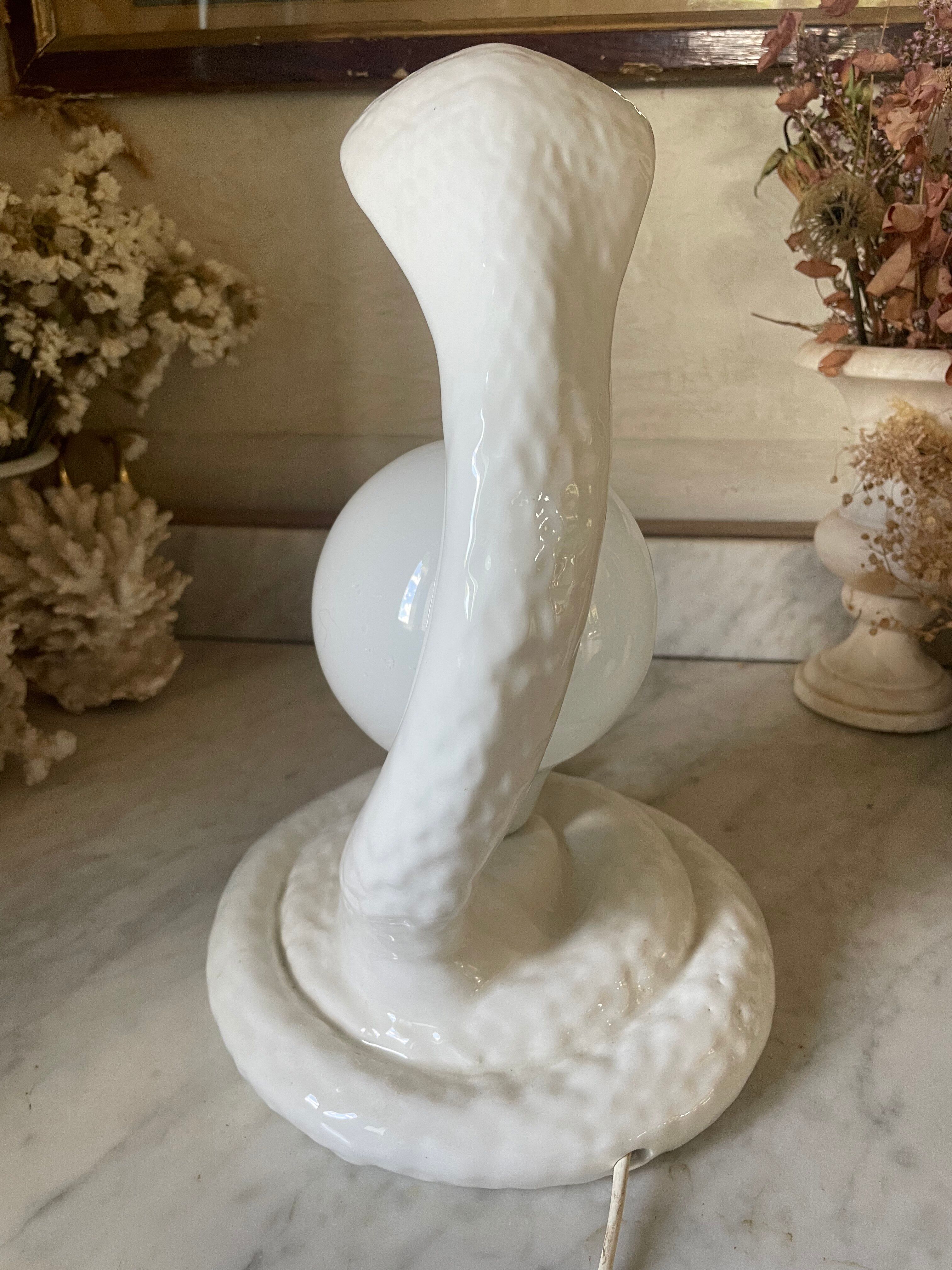 Vintage cobra lamp in ceramic and opaline