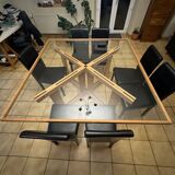 Handcrafted table in glass and larch wood