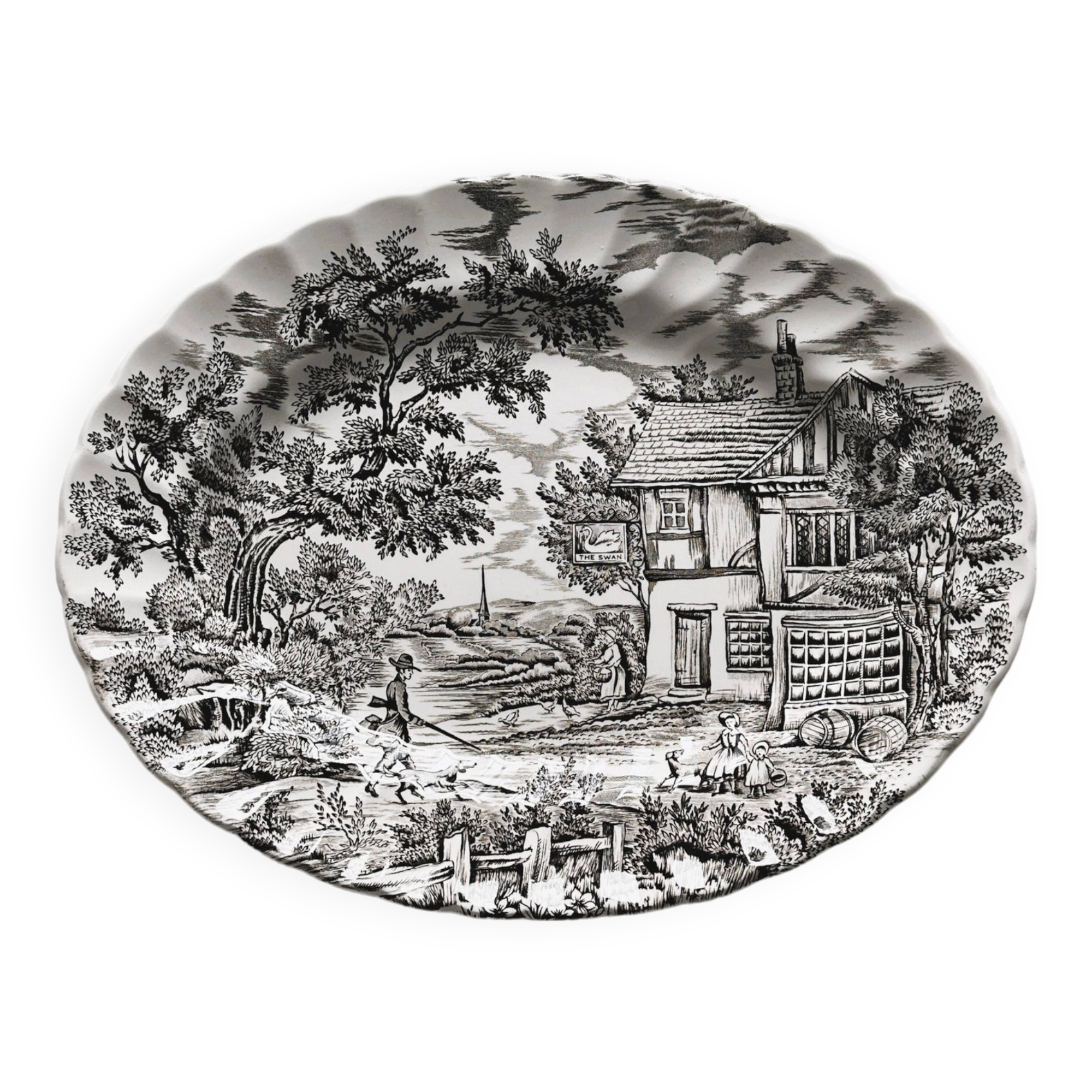 Myott Staffordshire The Hunter black English oval dish.