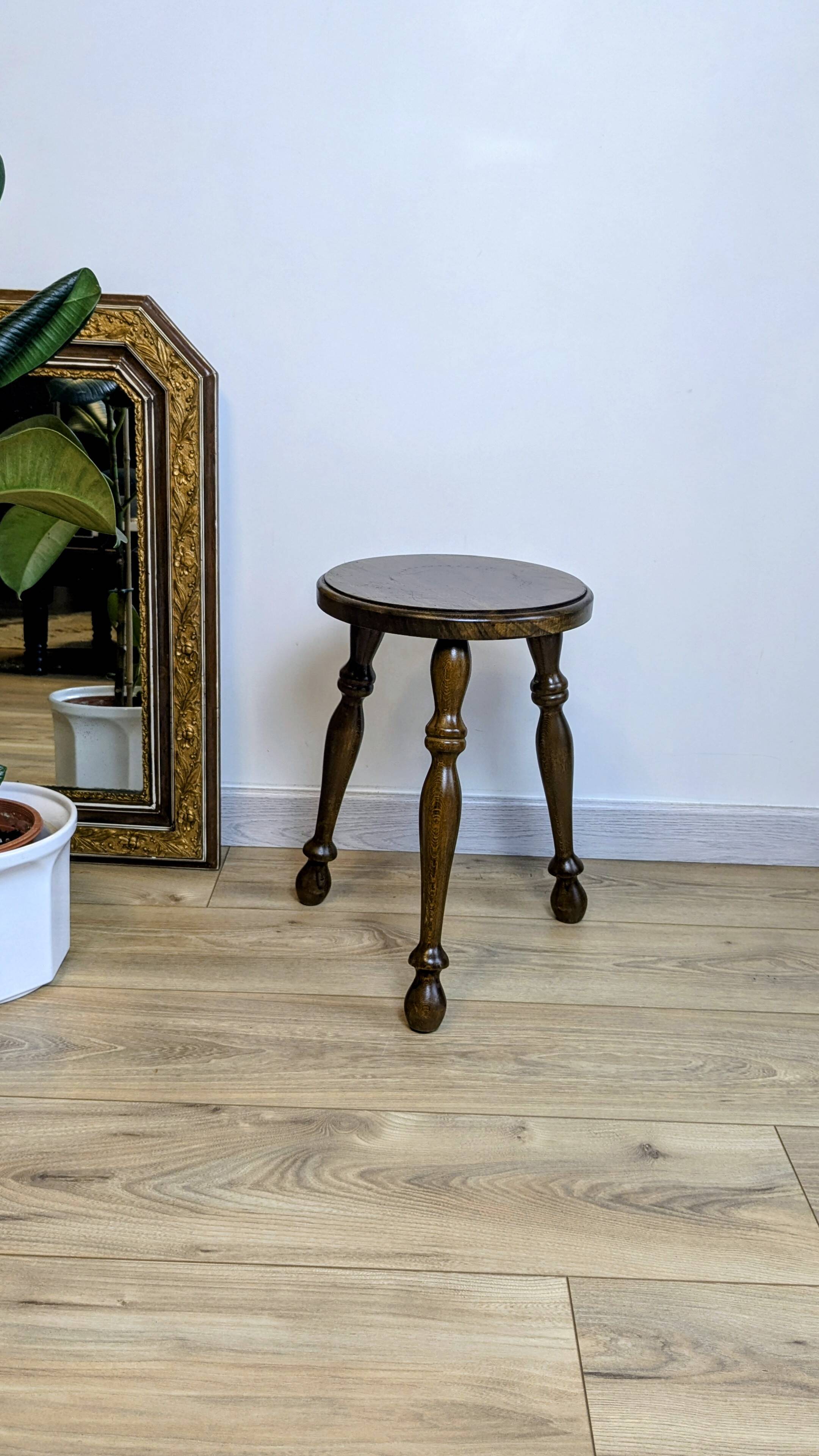 Old turned oak tripod stool
