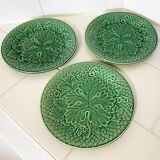3 assiettes à dessert Salins du XIXe siècle à motif de feuilles de vigne vertes