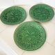 3 dessert plates from the 19th century Salins with a green vine leaf pattern.