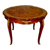 Round table style louis xv, marquetry of rosewood, possibility of extensions.