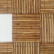 Large Audoux style coffee table in bamboo, rattan & ceramic, France 60
