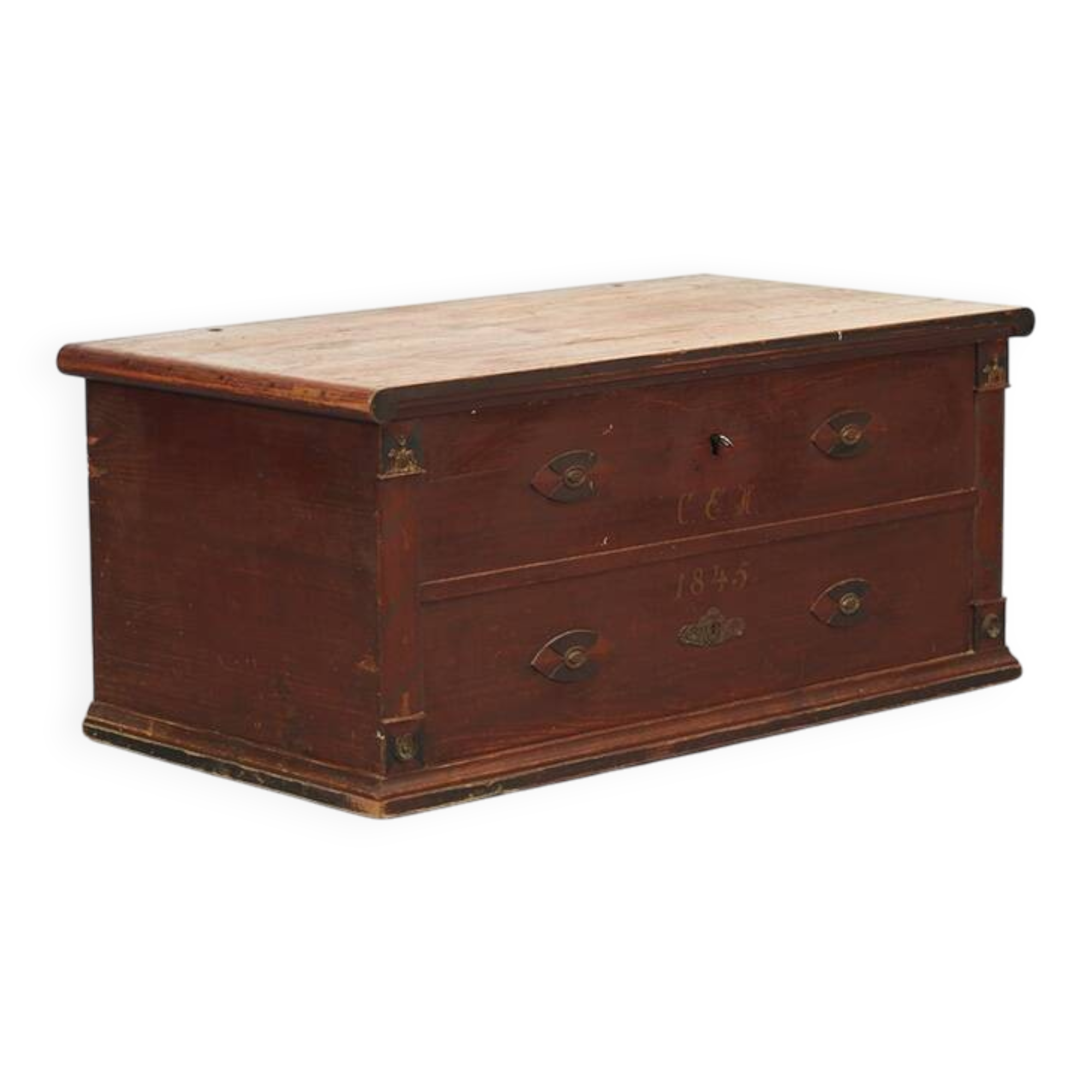 Swedish rustic farmhouse folk art blanket chest 1845