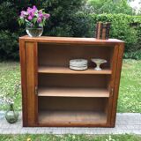 Low cupboard / curtain 1950 vintage blond oak buffet