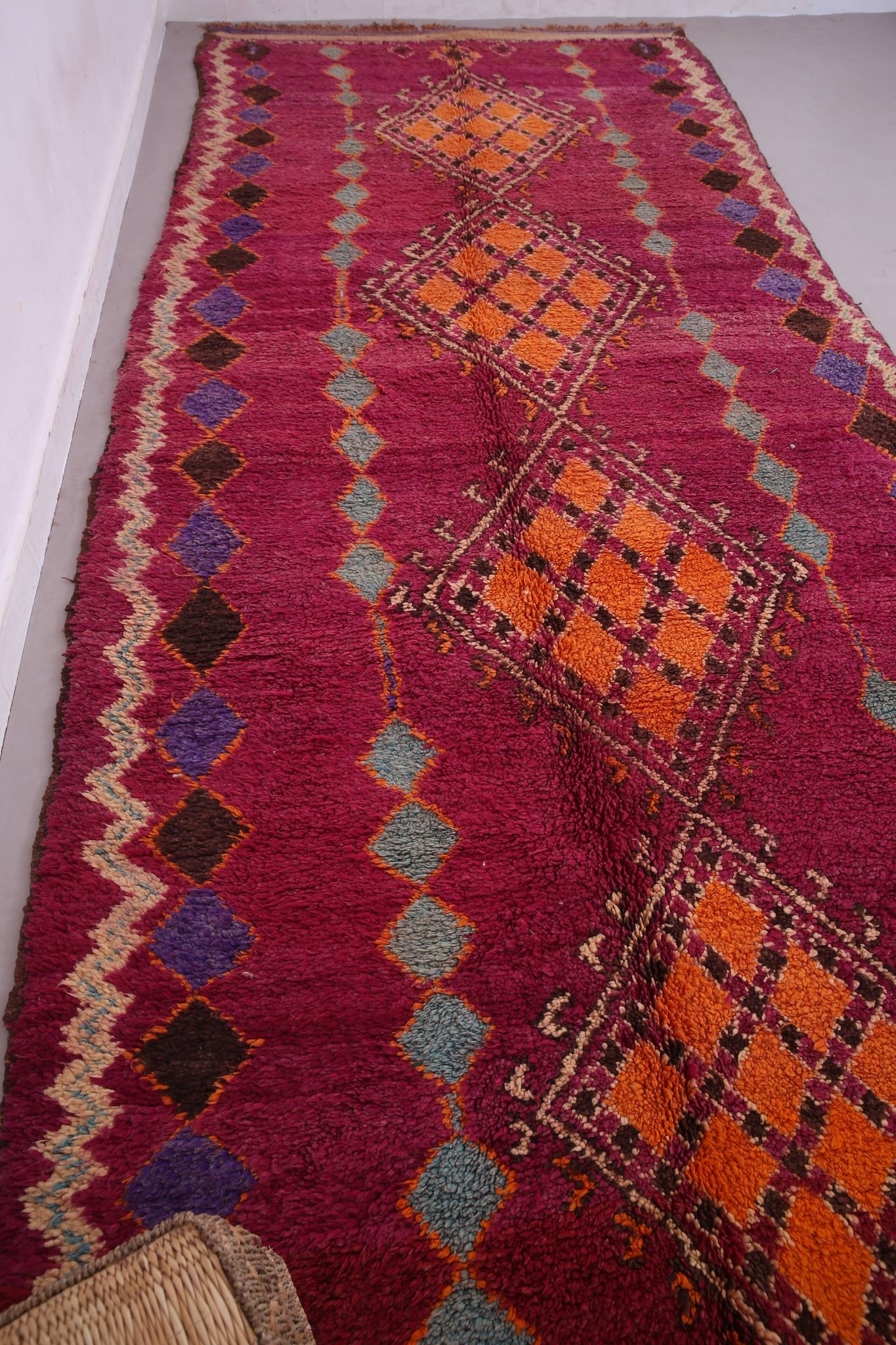 Large Burgundy Moroccan rug 196 x 472 cm - Vintage Moroccan Wool Rug Boho