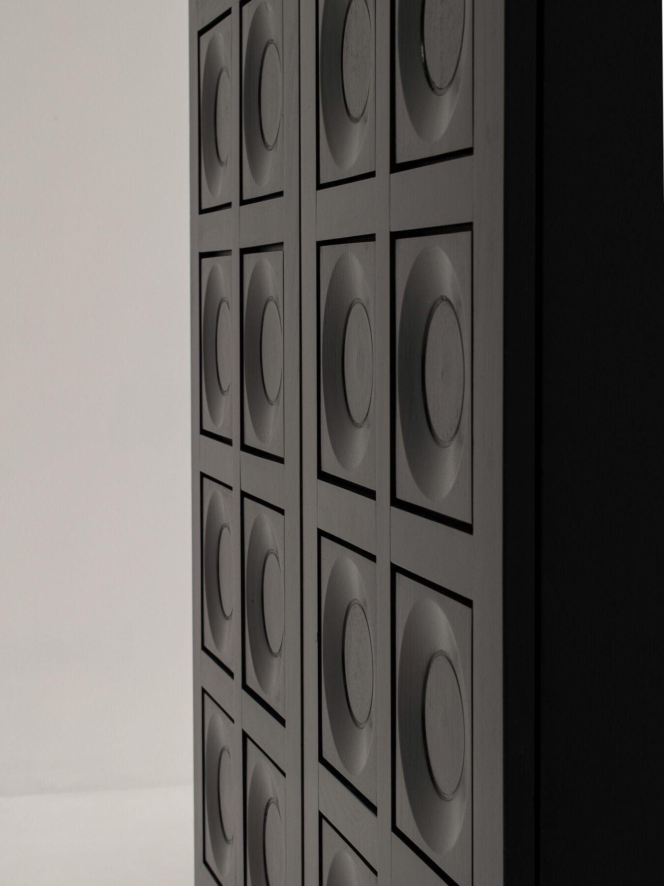 Black Brutalist Bar Cabinet with Graphic Patterned Doors, Belgium, 1970s