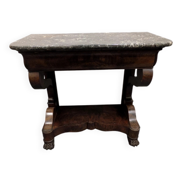 Console restored in flamed mahogany, Sainte-Anne marble, claw feet.