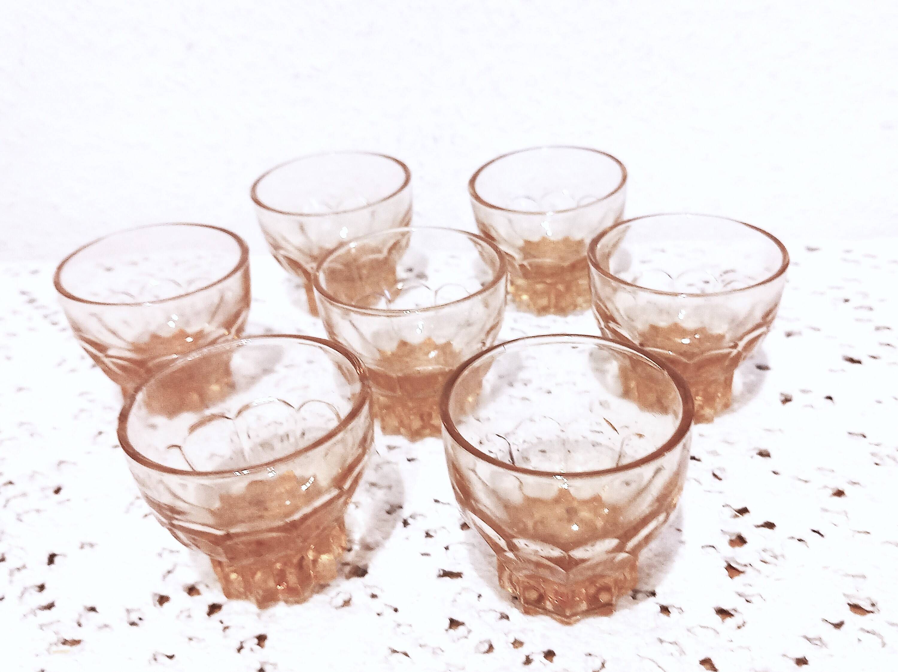 Ensemble Art Deco Carafe Verres Plateau en verre rose