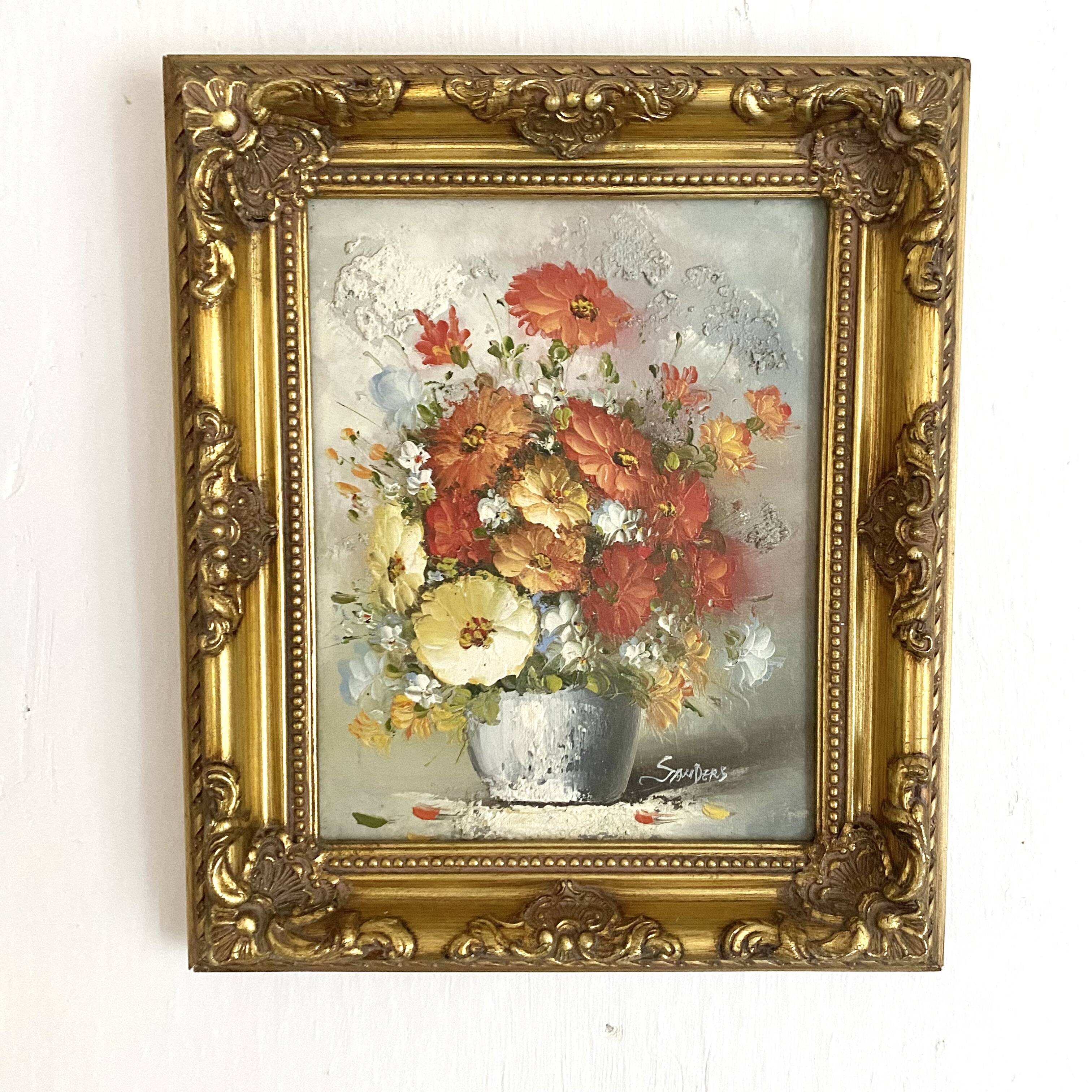 Bouquet painting, oil on framed canvas Sanders