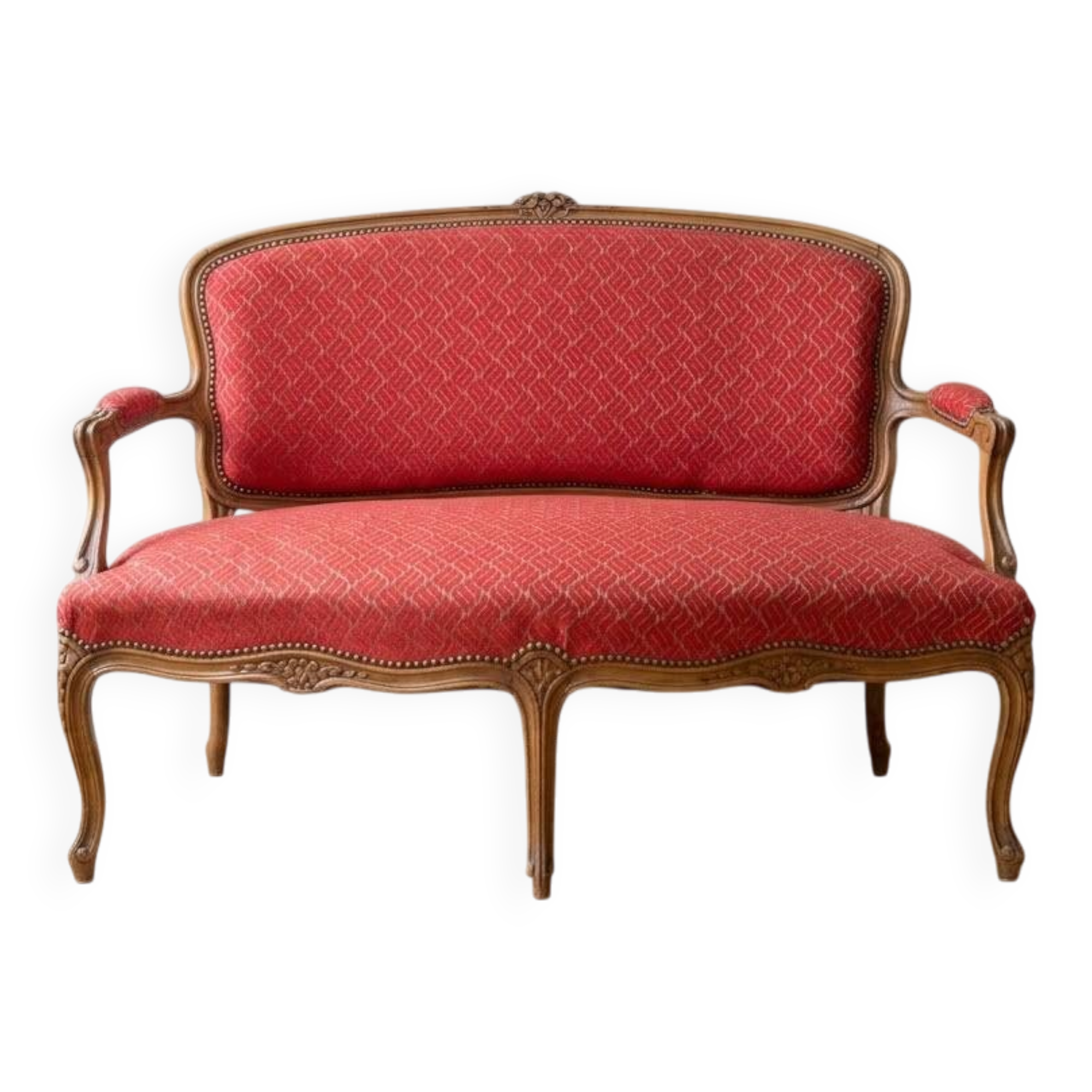Two-seater Louis XV style sofa in red fabric.