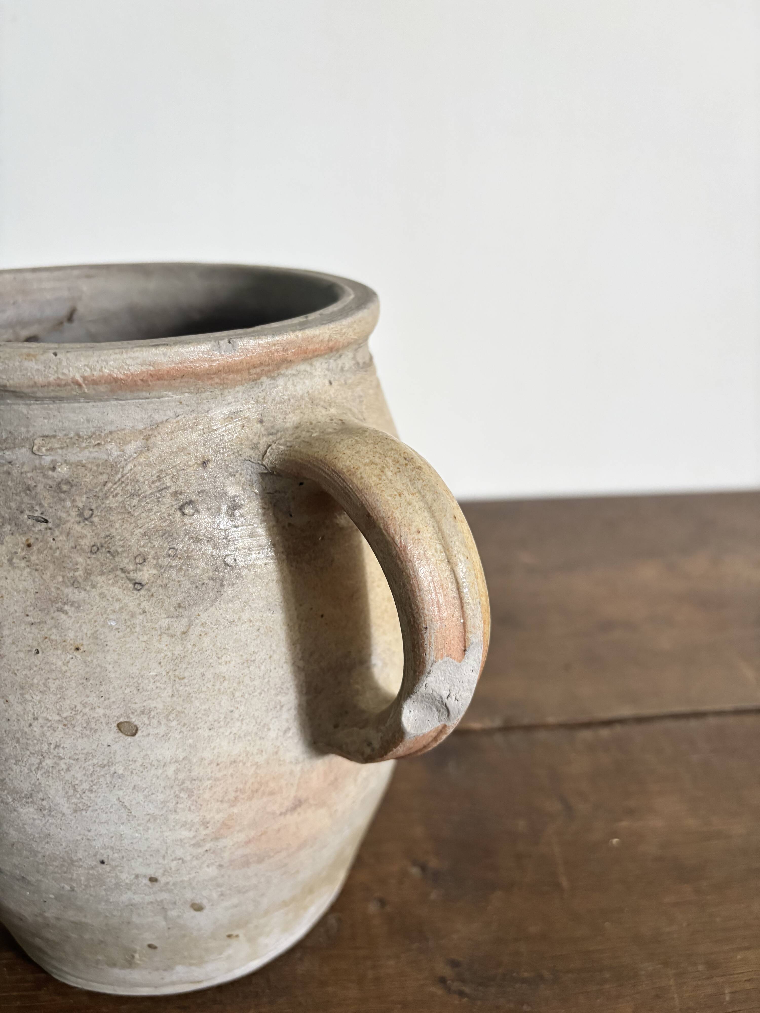 Ancien pot à graisse/vase en grès vernissé vintage – 2 anses