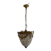 Lustre corbeille laiton et pampilles style Louis XVI