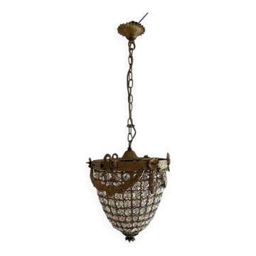 Lustre corbeille laiton et pampilles style Louis XVI