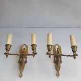 Pair of wall sconces candle holders in Empire style in bronze