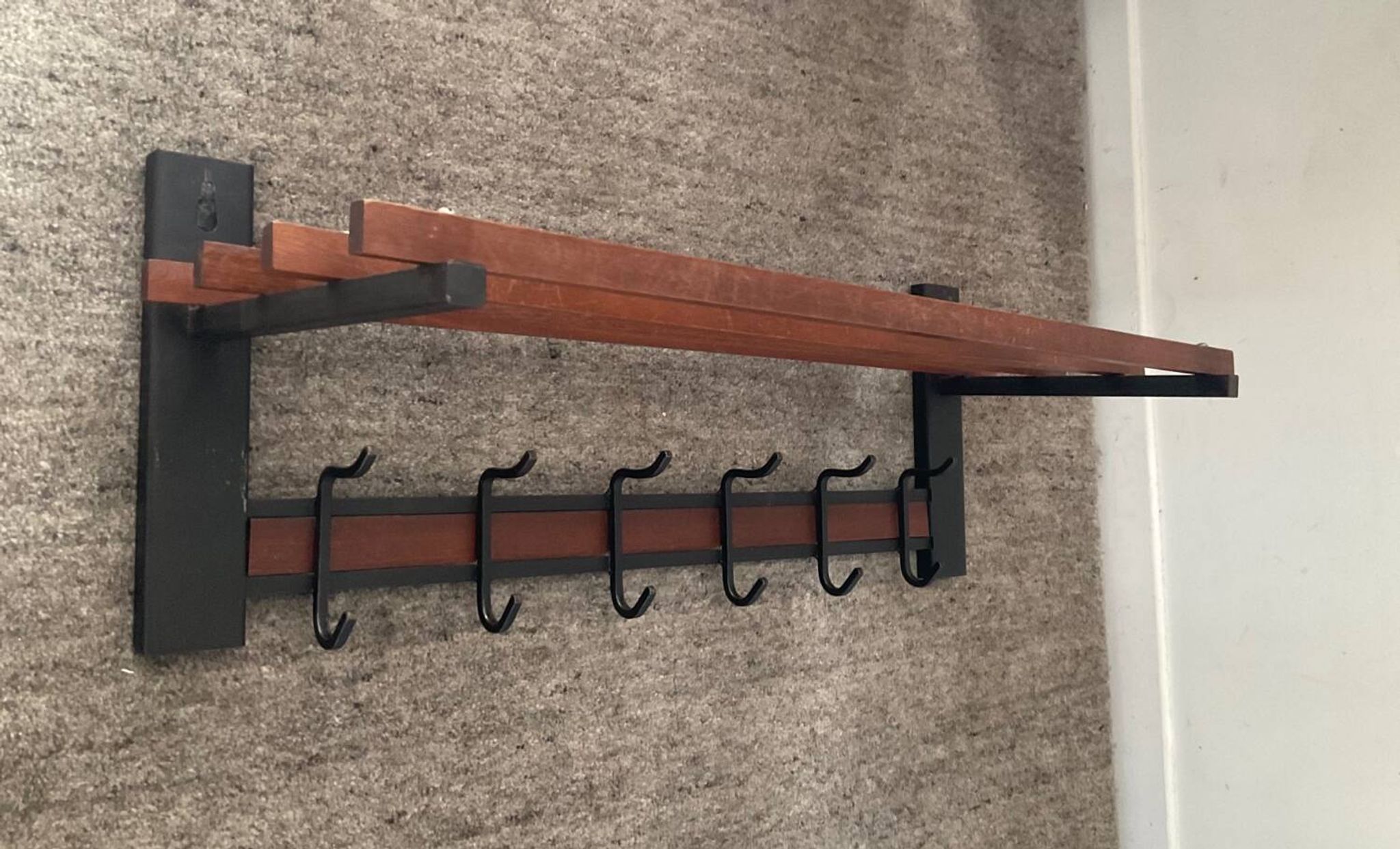 Scandinavian cloakroom coat rack in teak and metal