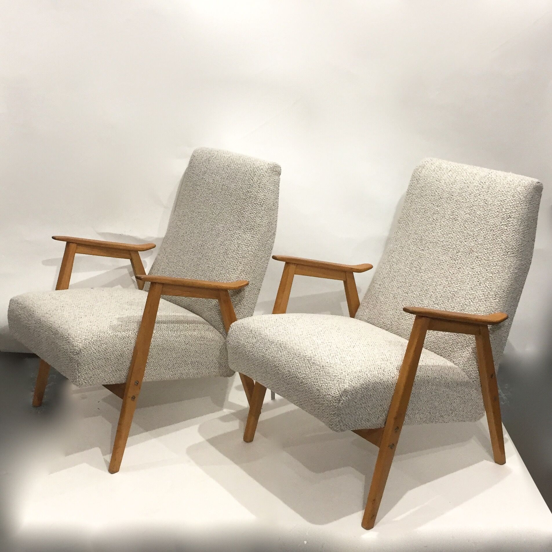 Pair of reupholstered 60s armchairs