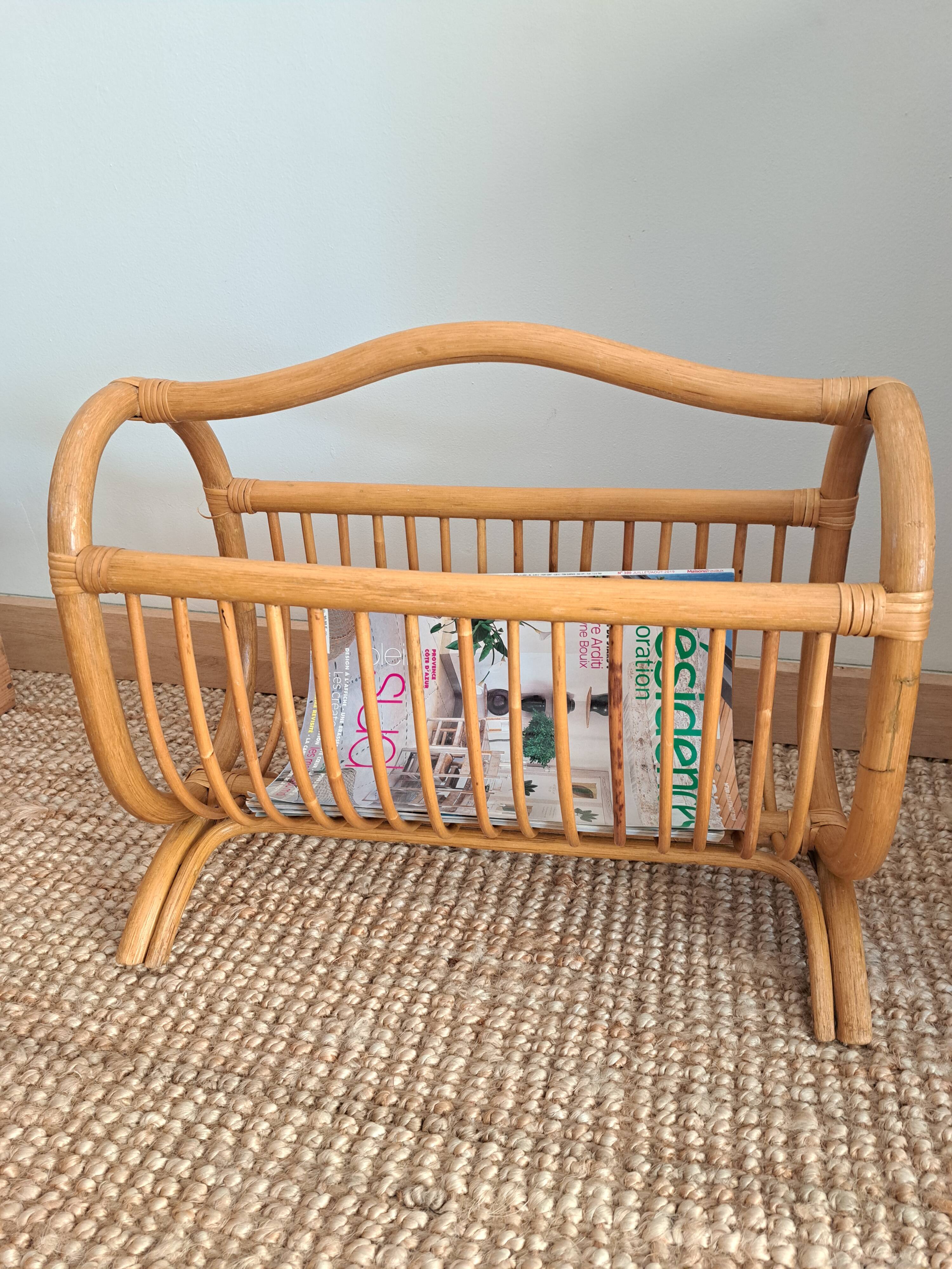 Vintage rattan magazine rack