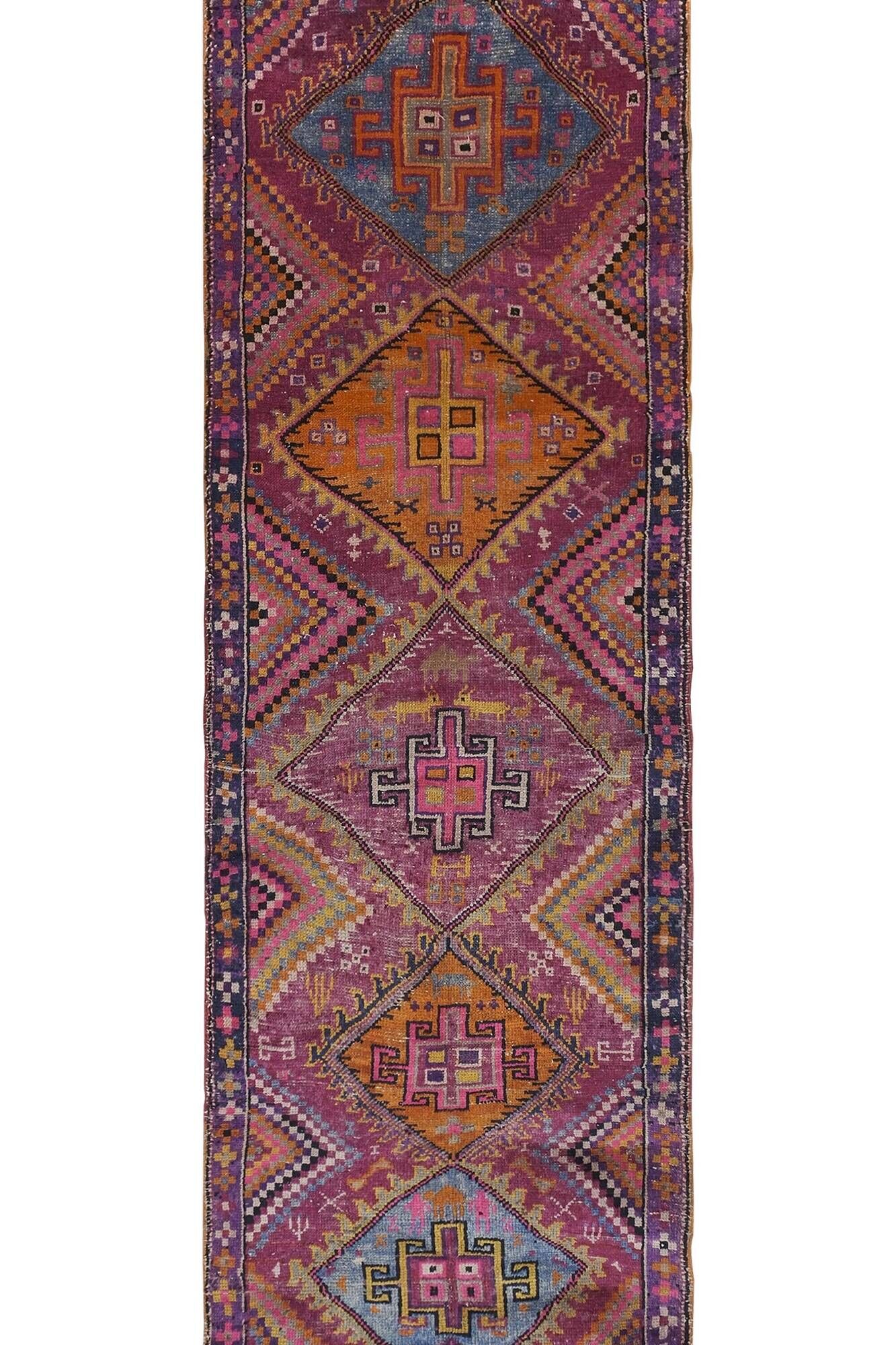 Vintage Turkish hallway rug 127x370 cm