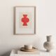 Abstract painting on paper, primary red, signed Eawy.