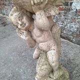Putto au poisson, statue ancienne, porte plantes vintage
