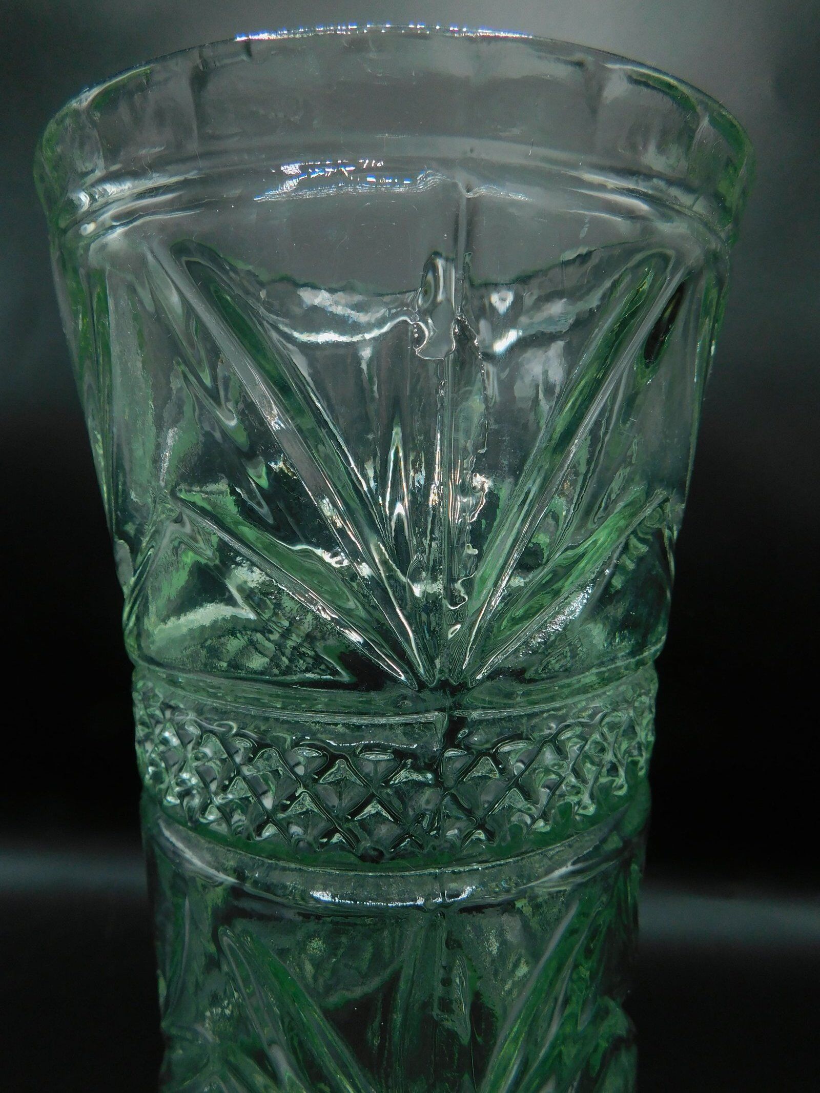 Green pressed-moulded crystal vase